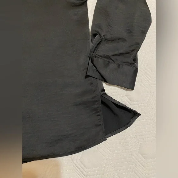 Zara Satin Black Button Down Shirt Womens Size L - Picture 6 of 10
